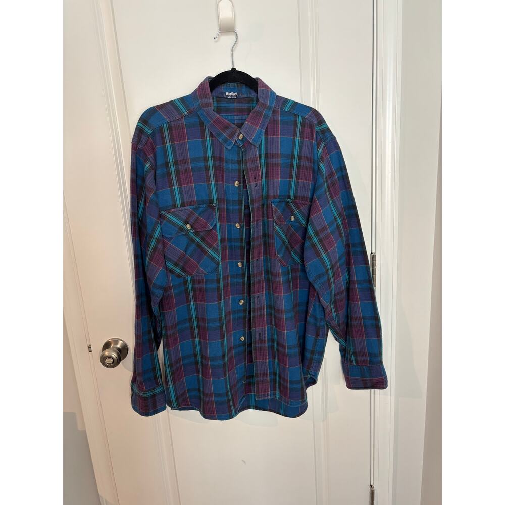 Vintage Woolrich Plaid Flannel Shirt Blue Purple Unisex Grunge Oversized - Picture 2 of 5